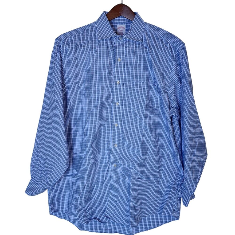Brooks Brothers Dress Shirt Mens 16.5-34 Large Blue Non Iron Supima Madison Fit
